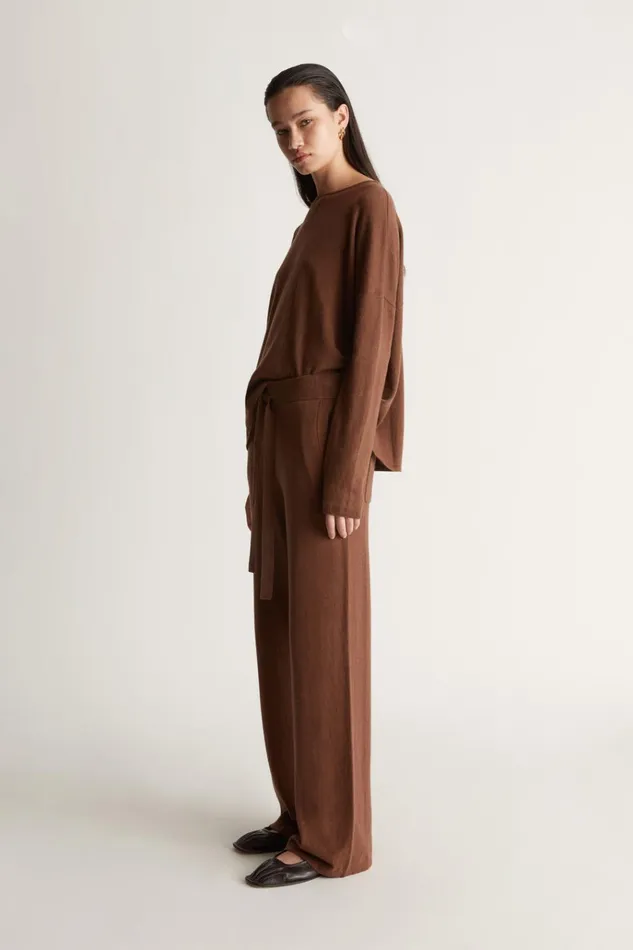Women Knitwear And Sweaters Lee Mathews Cotton Cashmere LS Boxy Knit Umber