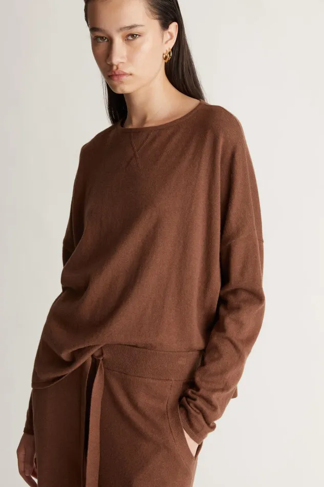 Women Knitwear And Sweaters Lee Mathews Cotton Cashmere LS Boxy Knit Umber