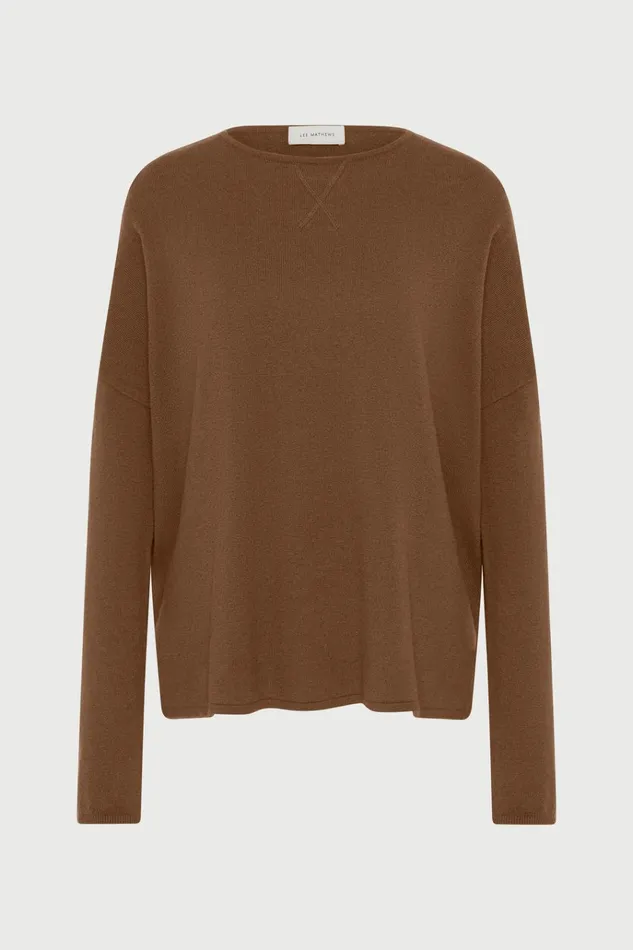 Women Knitwear And Sweaters Lee Mathews Cotton Cashmere LS Boxy Knit Umber