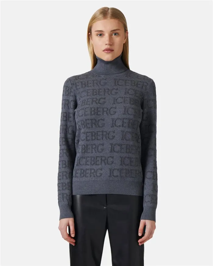 Women KNITWEAR Iceberg Mockneck Sweater With Allover Logo