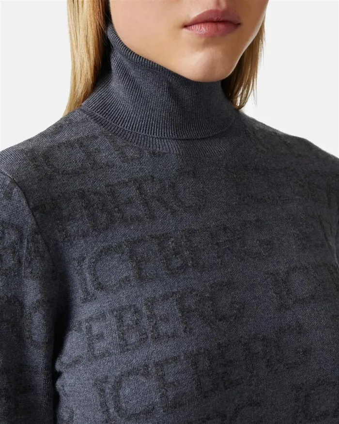 Women KNITWEAR Iceberg Mockneck Sweater With Allover Logo Women KNITWEAR Iceberg Mockneck Sweater With Allover Logo