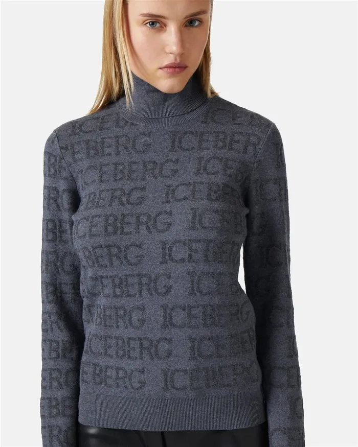 Women KNITWEAR Iceberg Mockneck Sweater With Allover Logo Women KNITWEAR Iceberg Mockneck Sweater With Allover Logo