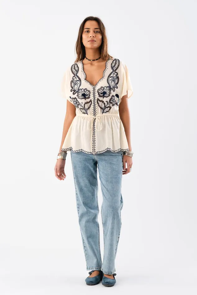 Women Lollys Laundry Blouses Tshirts EastonLL Top SL Creme
