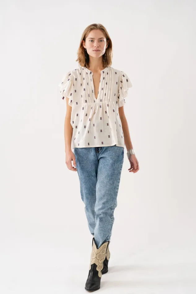 Women Lollys Laundry Blouses Tshirts IsabelLL Top SL Creme