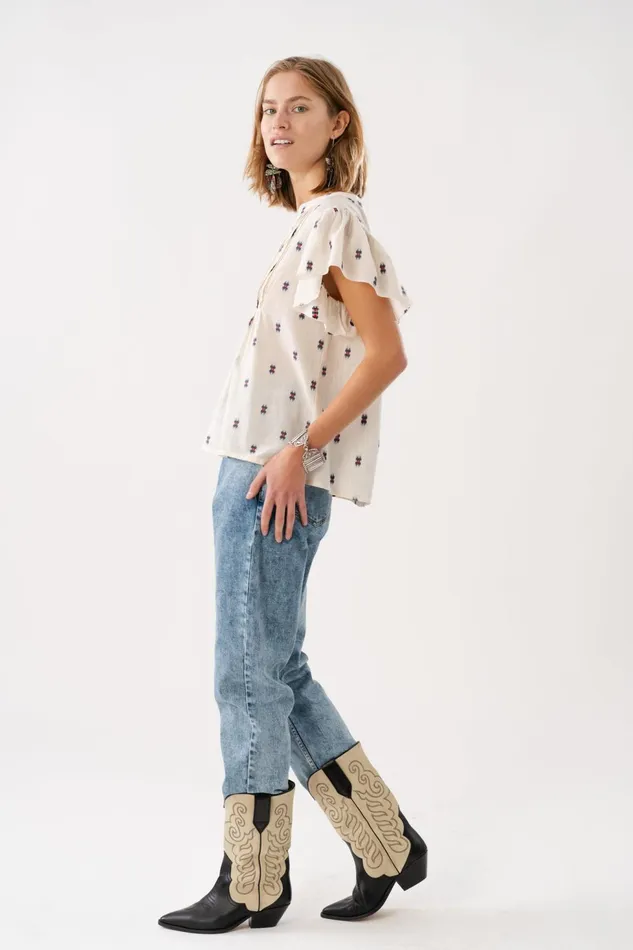 Women Lollys Laundry Blouses Tshirts IsabelLL Top SL Creme