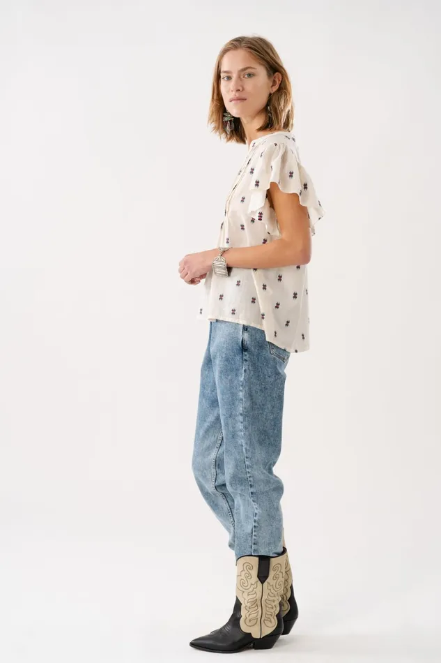 Women Lollys Laundry Blouses Tshirts IsabelLL Top SL Creme