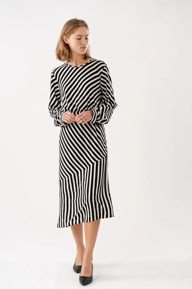 Women Lollys Laundry Dresses RigaLL Midi Dress LS Stripe