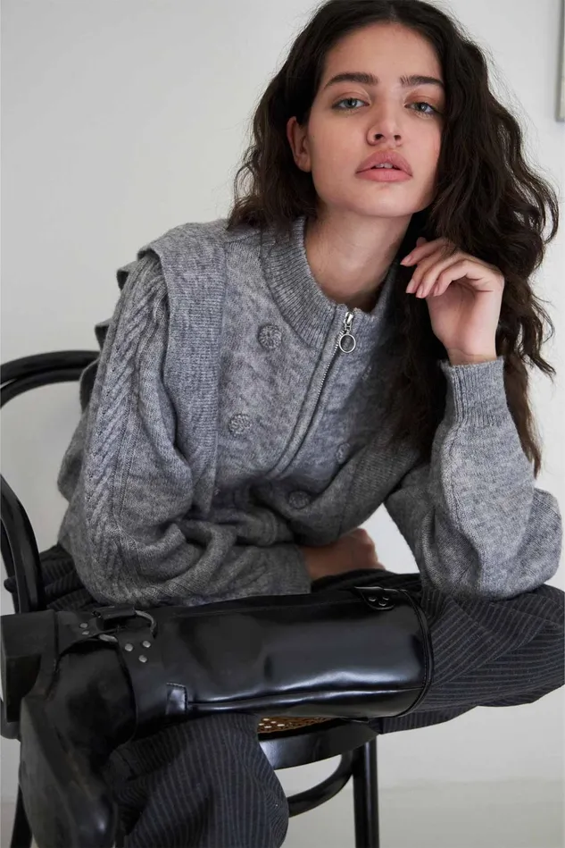 Women Lollys Laundry Knitwear NoviaLL Cardigan LS Light Grey Melange