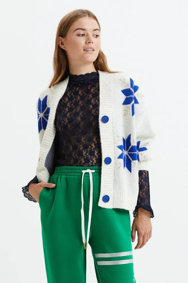 Women Lollys Laundry Knitwear Paisley Cardigan Neon Blue