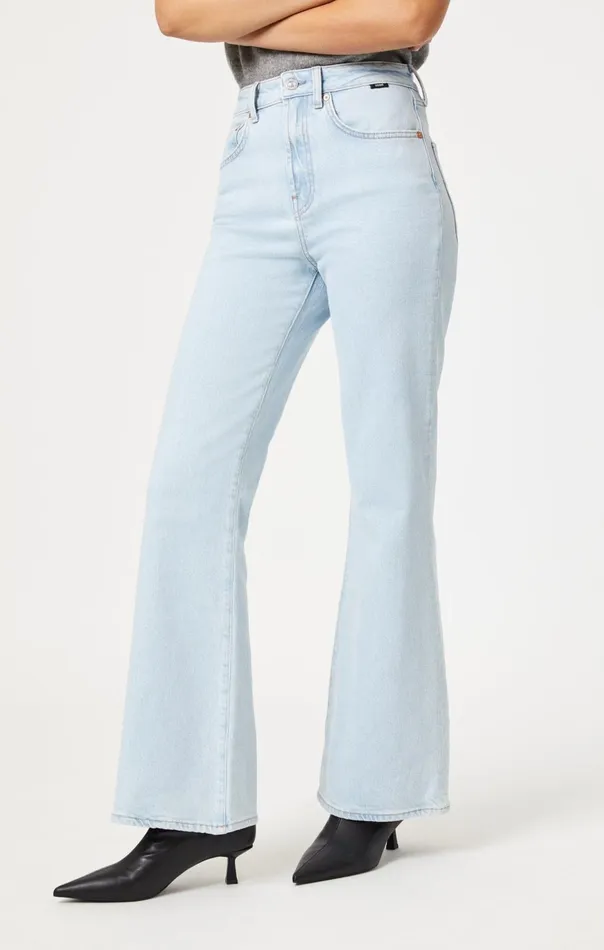 Women Los Angeles Flare In Bleached Recycled Blue Mavi Jeans Denim