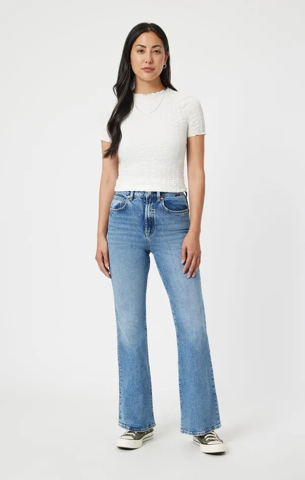 Women Los Angeles Flare In Light Indigo Recycled Blue Mavi Jeans Denim Women Los Angeles Flare In Light Indigo Recycled Blue Mavi Jeans Denim