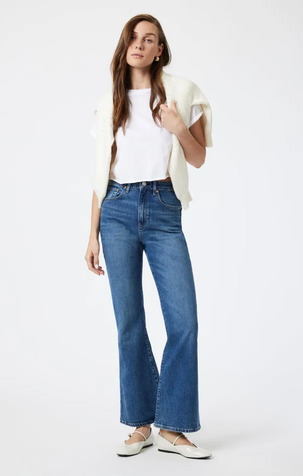 Women Los Angeles Flare In Mid Brushed Classic Blue Mavi Jeans Denim