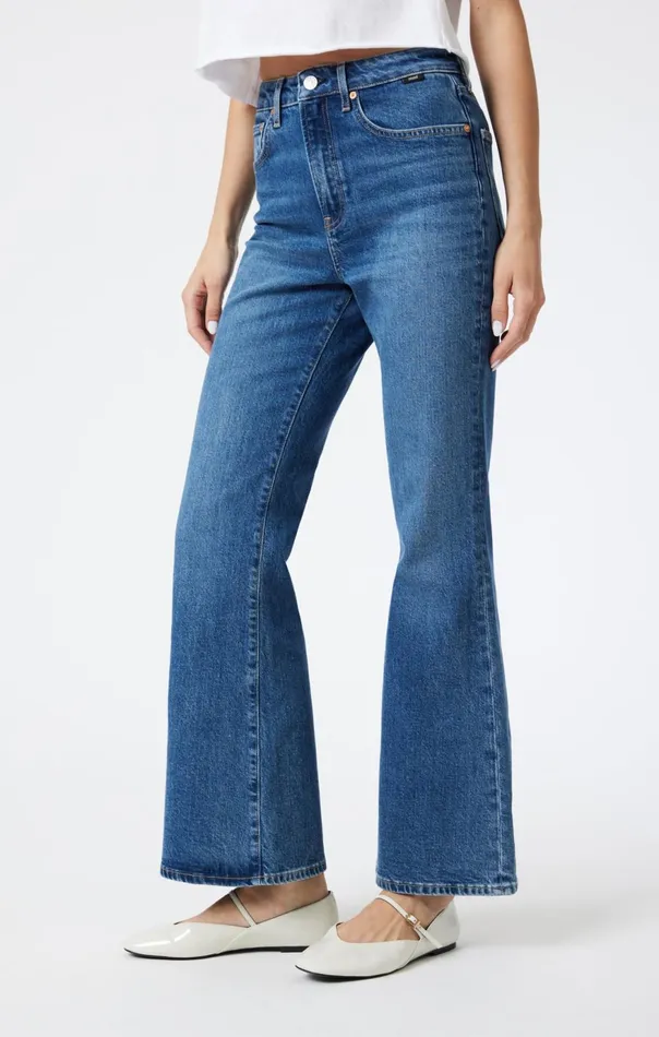 Women Los Angeles Flare In Mid Brushed Classic Blue Mavi Jeans Denim