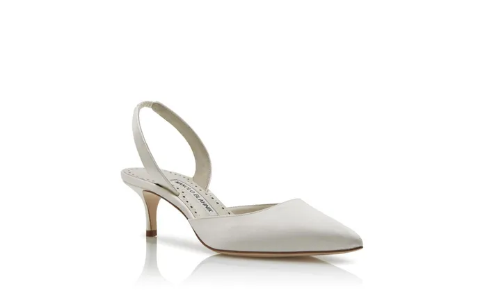 Women Low Heels Manolo Blahnik CAROLYNE BRIDE White Satin Slingback Pumps