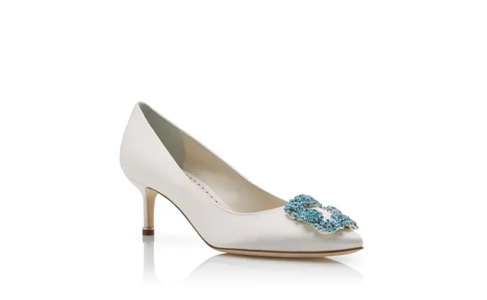 Women Low Heels Manolo Blahnik HANGISI BRIDE 50 White Satin Jewel Buckle Pumps Women Low Heels Manolo Blahnik HANGISI BRIDE 50 White Satin Jewel Buckle Pumps