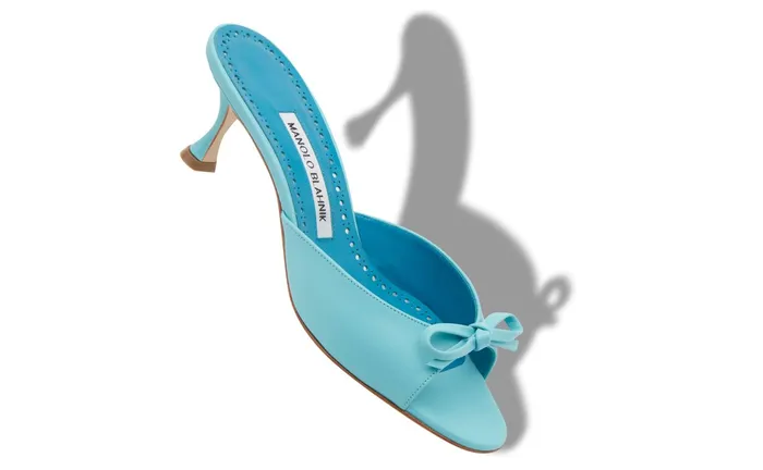 Women Low Heels Manolo Blahnik PERTINANU Blue Nappa Leather Bow Detail Mules Women Low Heels Manolo Blahnik PERTINANU Blue Nappa Leather Bow Detail Mules
