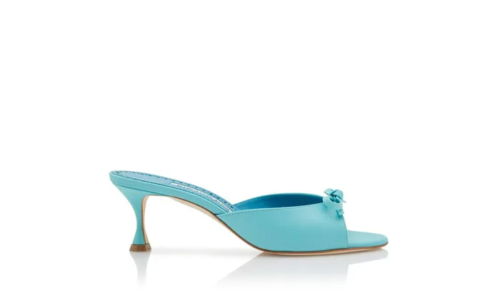 Women Low Heels Manolo Blahnik PERTINANU Blue Nappa Leather Bow Detail Mules Women Low Heels Manolo Blahnik PERTINANU Blue Nappa Leather Bow Detail Mules