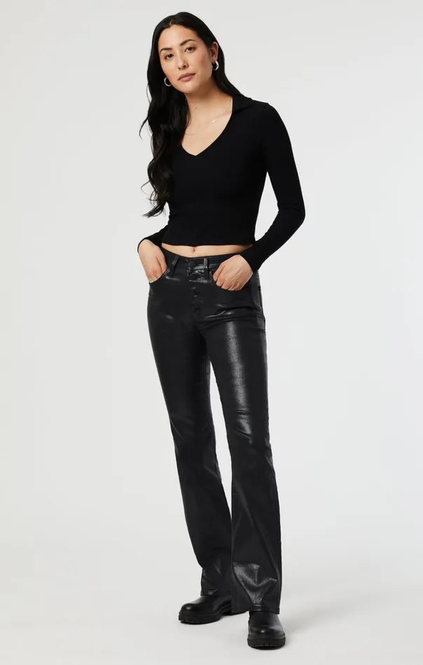 Women Maria Button Up Flare In Black Jeather Mavi Jeans Pants