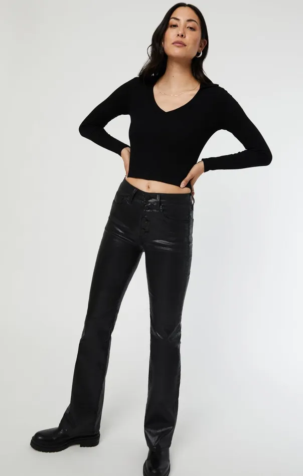 Women Maria Button Up Flare In Black Jeather Mavi Jeans Pants