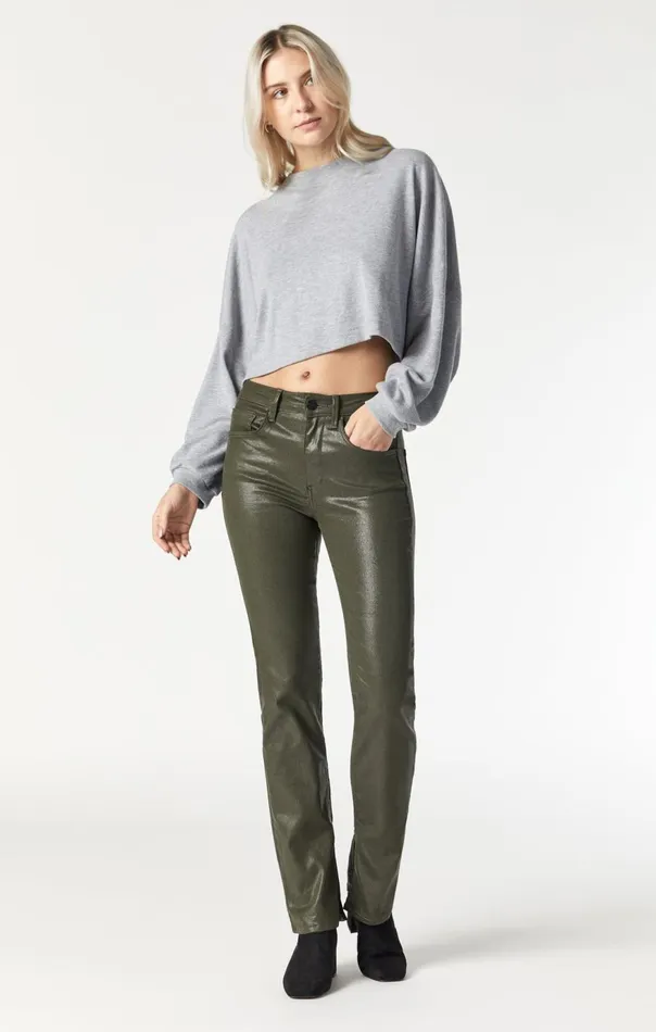 Women Maria Slit Hem Flare In Khaki Jeather Mavi Jeans Pants