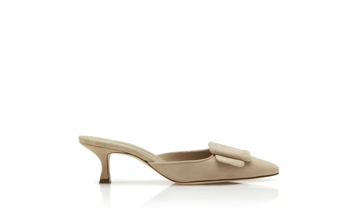 Women Maysale Manolo Blahnik MAYSALE Beige Suede Kitten Heel Mules Women Maysale Manolo Blahnik MAYSALE Beige Suede Kitten Heel Mules