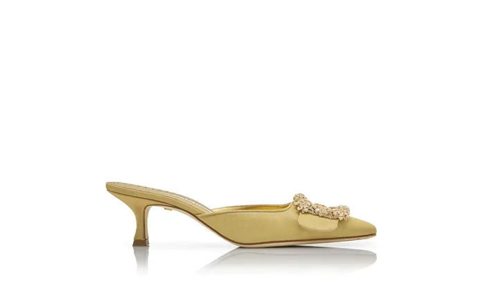 Women Maysale Manolo Blahnik MAYSALE CRYSTAL Gold Grosgrain Crystal Buckle Mules Women Maysale Manolo Blahnik MAYSALE CRYSTAL Gold Grosgrain Crystal Buckle Mules