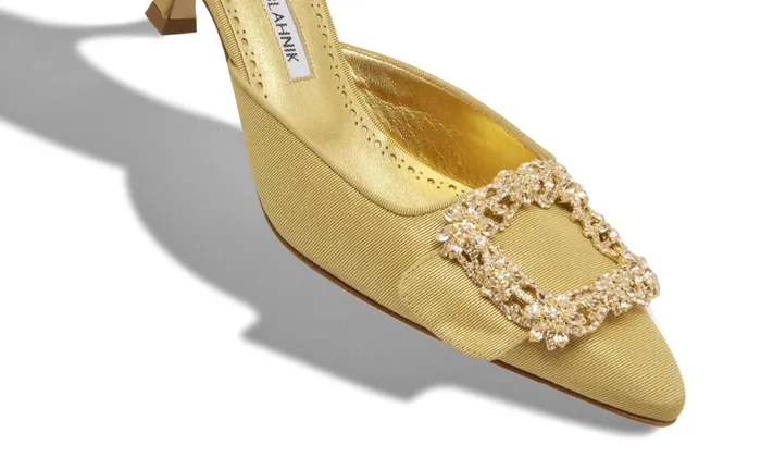 Women Maysale Manolo Blahnik MAYSALE CRYSTAL Gold Grosgrain Crystal Buckle Mules Women Maysale Manolo Blahnik MAYSALE CRYSTAL Gold Grosgrain Crystal Buckle Mules