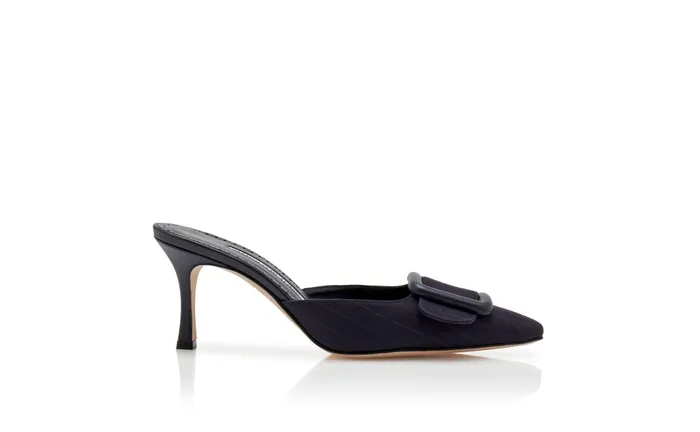 Women Maysale Manolo Blahnik MAYSALEBI Navy Blue Wool Pinstripe Buckle Mules Women Maysale Manolo Blahnik MAYSALEBI Navy Blue Wool Pinstripe Buckle Mules