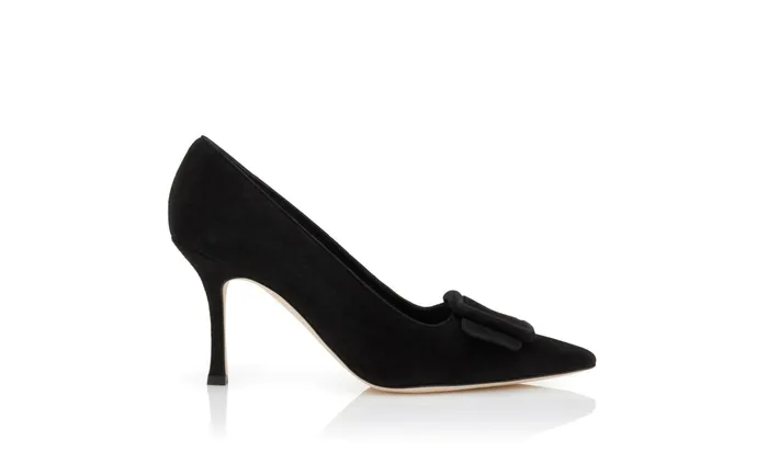 Women Maysale Manolo Blahnik MAYSALEPUMP 90 Jet Black Suede Buckle Detail Pumps