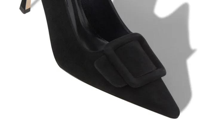 Women Maysale Manolo Blahnik MAYSALEPUMP 90 Jet Black Suede Buckle Detail Pumps