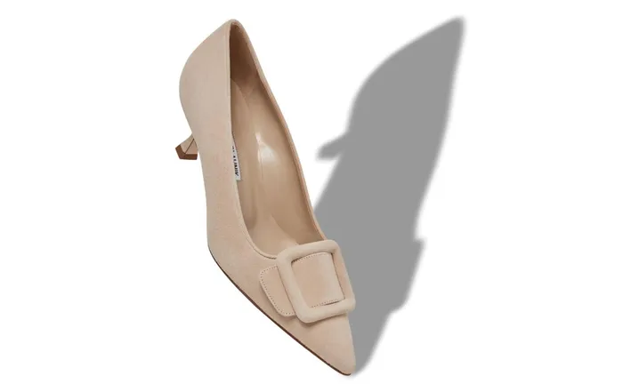 Women Maysale Manolo Blahnik MAYSALEPUMP Light Beige Suede Buckle Detail Pumps Women Maysale Manolo Blahnik MAYSALEPUMP Light Beige Suede Buckle Detail Pumps