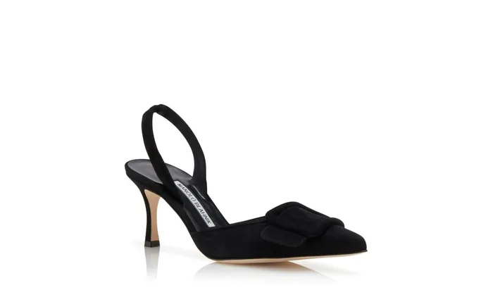 Women Maysale Manolo Blahnik MAYSLI Black Suede Slingback Pumps