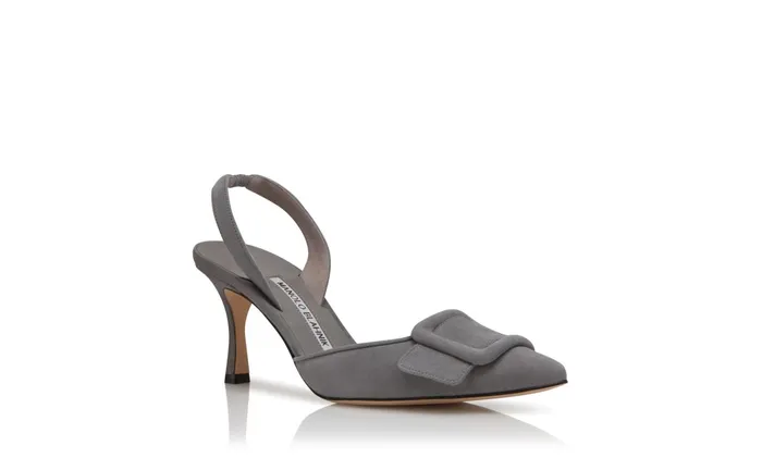 Women Maysale Manolo Blahnik MAYSLI Grey Suede Slingback Pumps