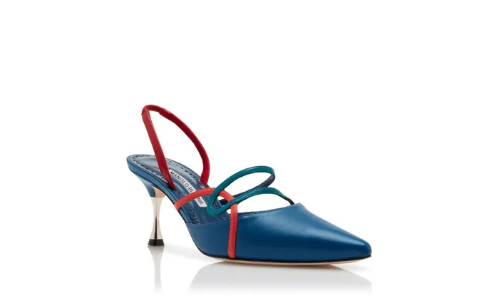 Women Mid Heels Manolo Blahnik LICENSLI Blue Nappa Leather Strappy Pumps