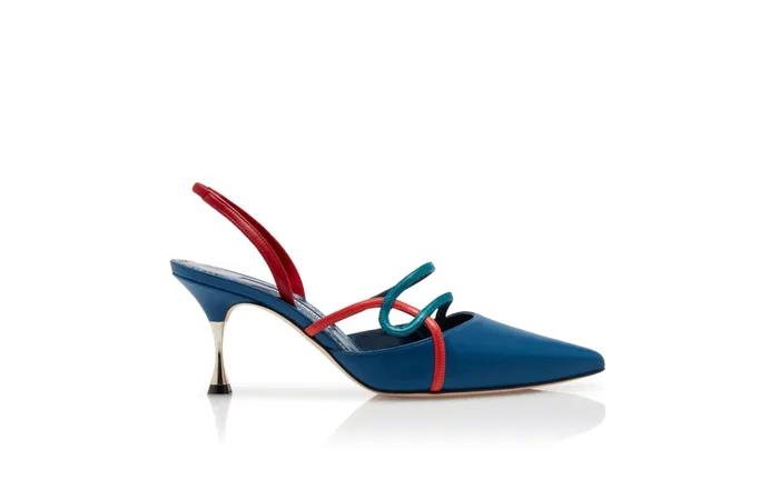 Women Mid Heels Manolo Blahnik LICENSLI Blue Nappa Leather Strappy Pumps