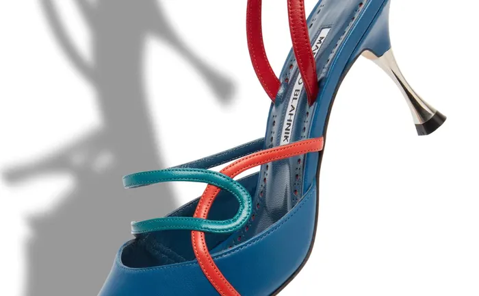 Women Mid Heels Manolo Blahnik LICENSLI Blue Nappa Leather Strappy Pumps