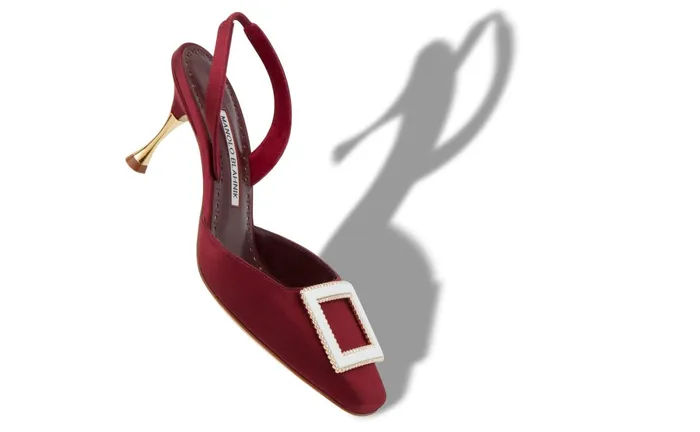 Women Mid Heels Manolo Blahnik SALIBA Dark Red Satin Slingback Buckle Pumps Women Mid Heels Manolo Blahnik SALIBA Dark Red Satin Slingback Buckle Pumps