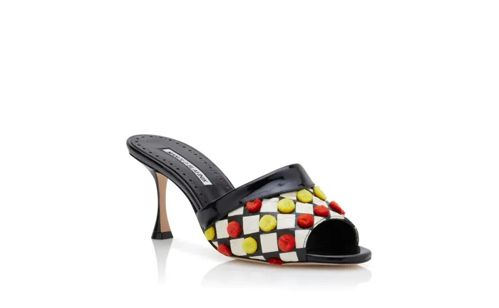 Women Mid Heels Manolo Blahnik TONATAMU Monochrome Snakeskin Checkerboard Mules Women Mid Heels Manolo Blahnik TONATAMU Monochrome Snakeskin Checkerboard Mules