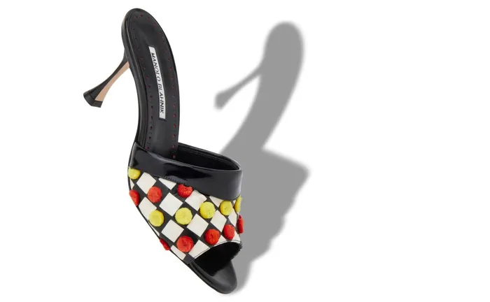 Women Mid Heels Manolo Blahnik TONATAMU Monochrome Snakeskin Checkerboard Mules Women Mid Heels Manolo Blahnik TONATAMU Monochrome Snakeskin Checkerboard Mules