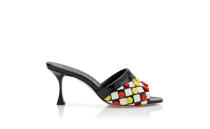 Women Mid Heels Manolo Blahnik TONATAMU Monochrome Snakeskin Checkerboard Mules Women Mid Heels Manolo Blahnik TONATAMU Monochrome Snakeskin Checkerboard Mules