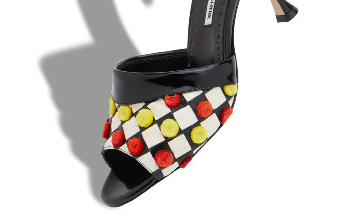 Women Mid Heels Manolo Blahnik TONATAMU Monochrome Snakeskin Checkerboard Mules Women Mid Heels Manolo Blahnik TONATAMU Monochrome Snakeskin Checkerboard Mules