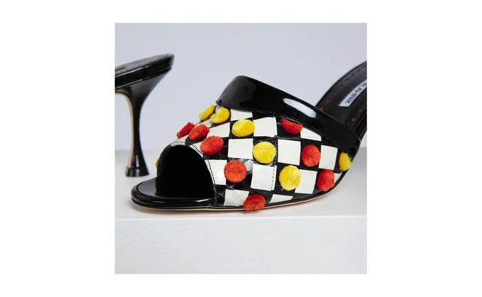 Women Mid Heels Manolo Blahnik TONATAMU Monochrome Snakeskin Checkerboard Mules Women Mid Heels Manolo Blahnik TONATAMU Monochrome Snakeskin Checkerboard Mules
