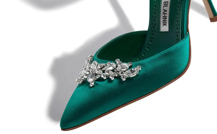 Women Mules Manolo Blahnik LURUM Green Satin Crystal Embellished Mules Women Mules Manolo Blahnik LURUM Green Satin Crystal Embellished Mules