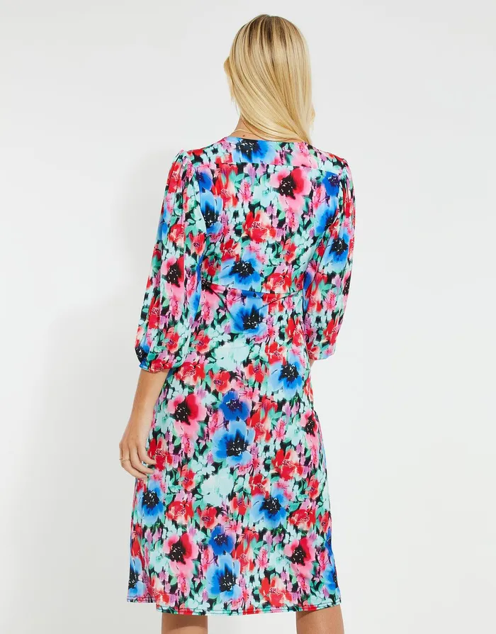 Women Multi Floral Print Wrap Midi Dress Multi Threadbare Dresses