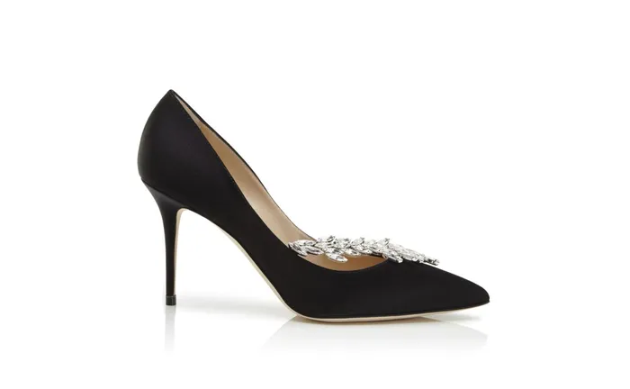 Women Nadira Manolo Blahnik NADIRA Black Satin Jewel Buckle Pumps Women Nadira Manolo Blahnik NADIRA Black Satin Jewel Buckle Pumps