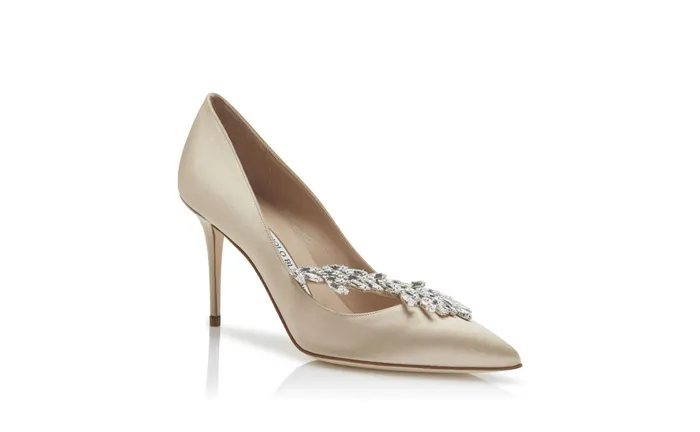 Women Nadira Manolo Blahnik NADIRA Champagne Satin Jewel Buckle Pumps