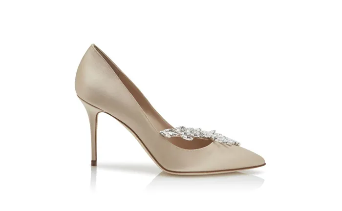 Women Nadira Manolo Blahnik NADIRA Champagne Satin Jewel Buckle Pumps Women Nadira Manolo Blahnik NADIRA Champagne Satin Jewel Buckle Pumps