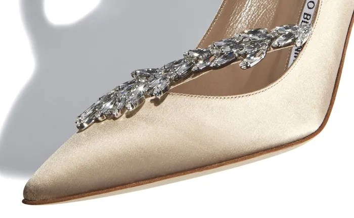 Women Nadira Manolo Blahnik NADIRA Champagne Satin Jewel Buckle Pumps Women Nadira Manolo Blahnik NADIRA Champagne Satin Jewel Buckle Pumps