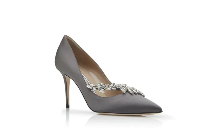 Women Nadira Manolo Blahnik NADIRA Grey Satin Jewel Buckle Pumps