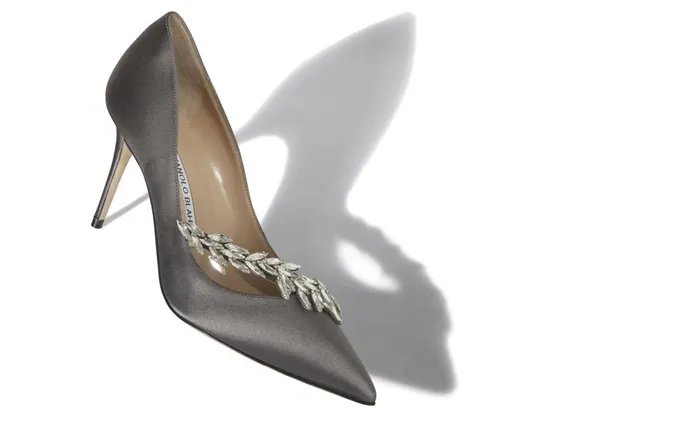 Women Nadira Manolo Blahnik NADIRA Grey Satin Jewel Buckle Pumps Women Nadira Manolo Blahnik NADIRA Grey Satin Jewel Buckle Pumps